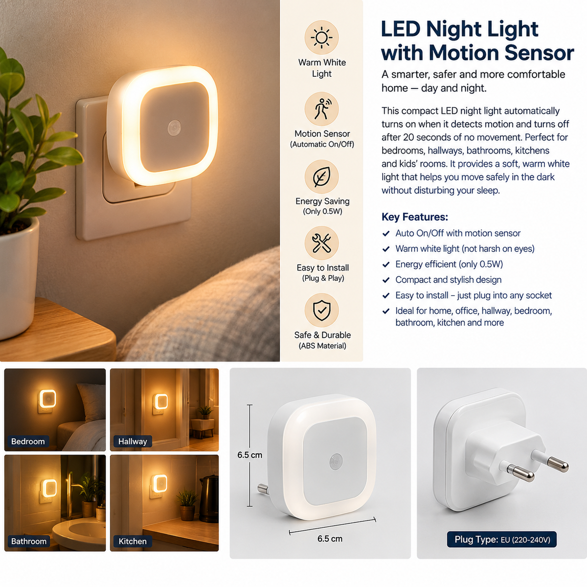 LED Night Light with Motion Sensor – Warm White